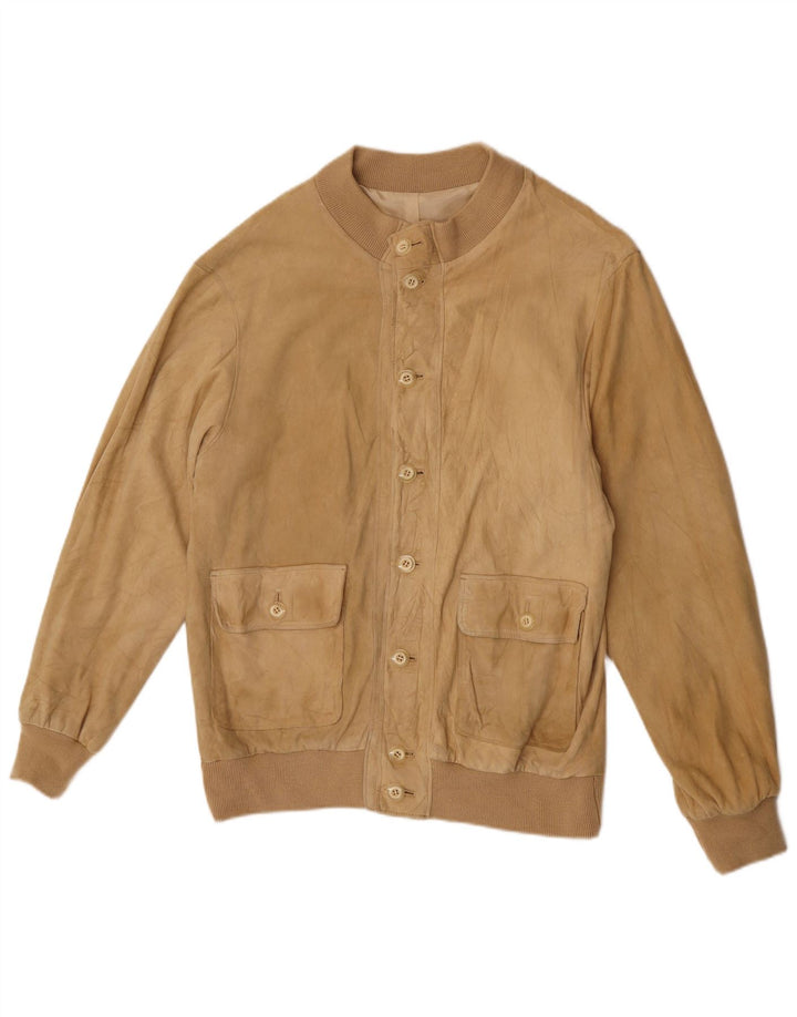 vintage Mens Suede Bomber Jacket UK 38 Beige Moyen