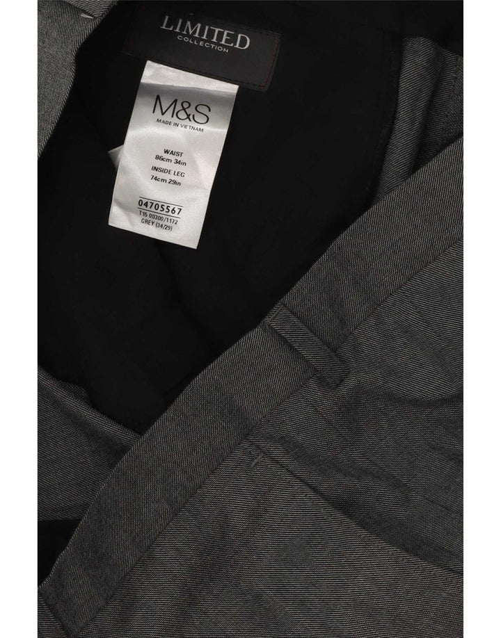 Marks & Spencer Pantalon de Costume Droit Homme W34 L29 Gris Polyester