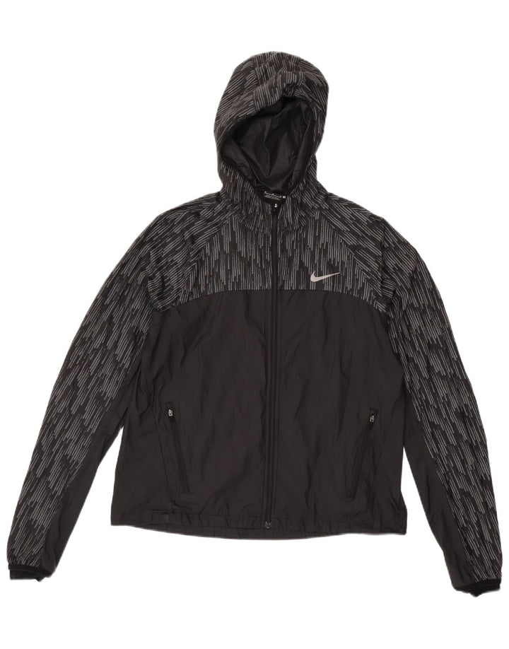NIKE Veste de pluie à capuche pour femme UK 14 Medium Noir Géométrique