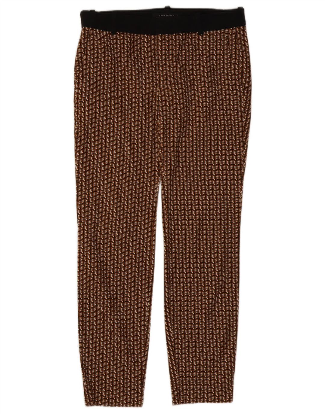 Pantalon Chino Slim Femme Zara Petit W26 L27 Coton Pied De Poule Marron