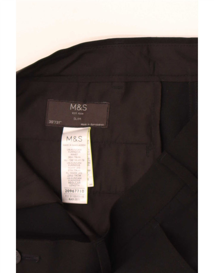 Marks & Spencer Pantalon décontracté slim pour homme W30 L31 Noir Polyester