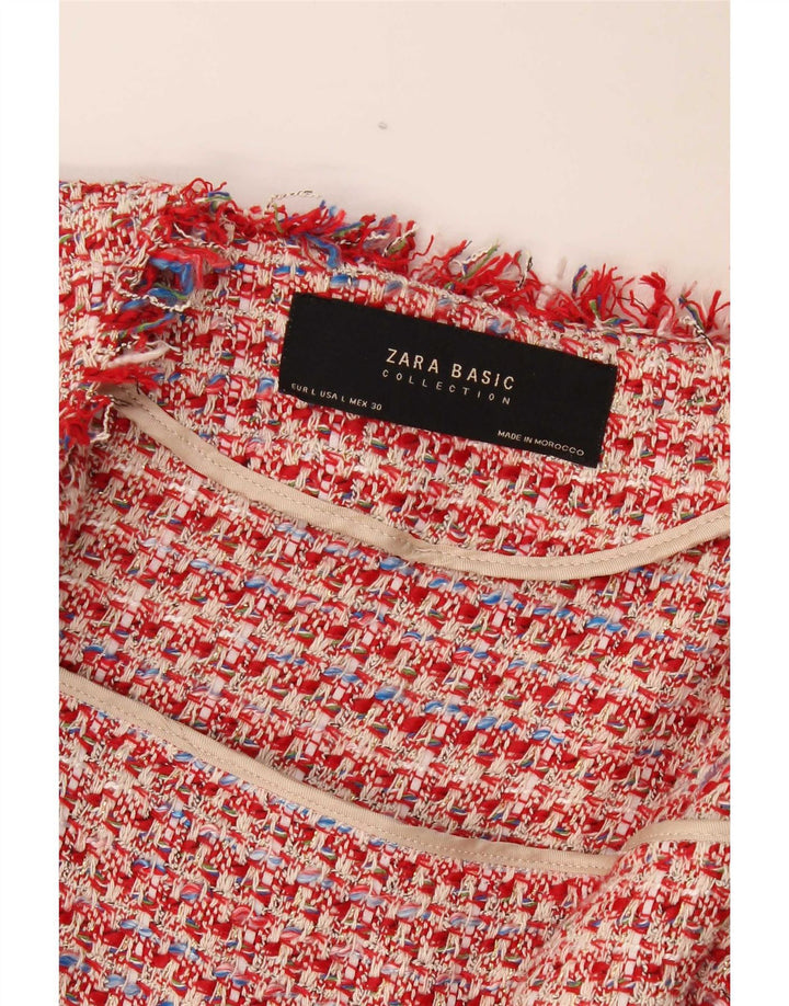 Zara Veste Boléro Ouverte Femme UK 16 Large Rouge Moucheté