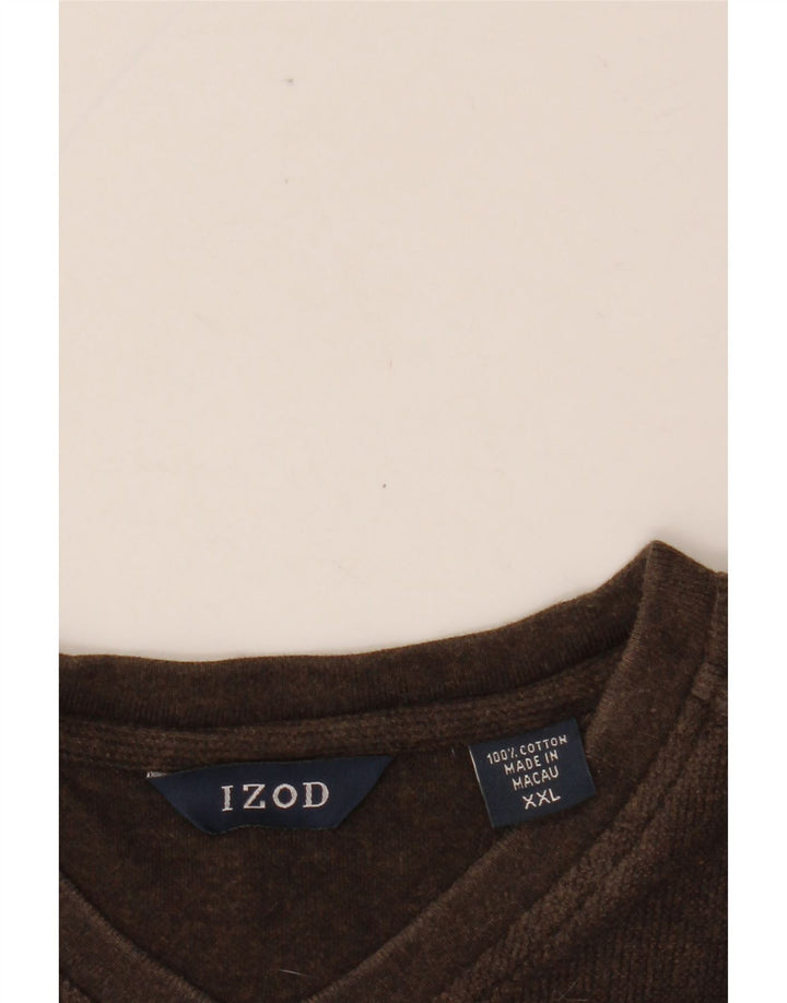 IZOD Haut Homme Manches Longues 2XL Marron Colorblock Coton