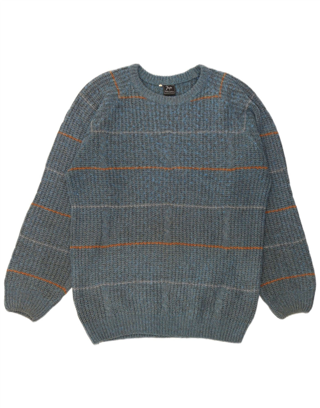 vintage Mens Crew Neck Jumper Pull IT 50 Bleu Moyen Rayé