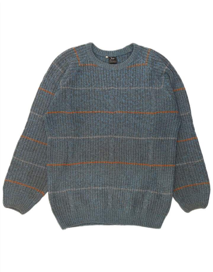 vintage Mens Crew Neck Jumper Pull IT 50 Bleu Moyen Rayé