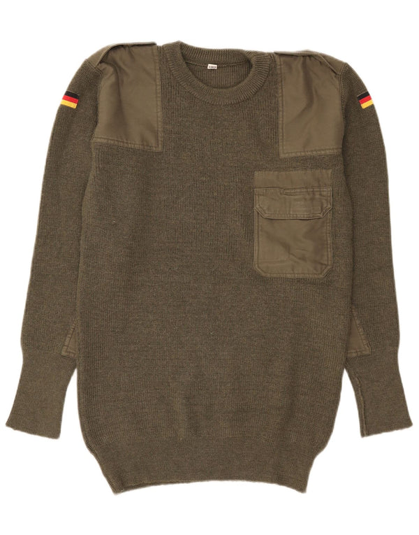 vintage Mens Military Crew Neck Jumper Pull IT 50 Kaki Moyen