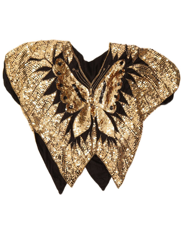 vintage Femmes Batwing Sequin Blouse Top UK 12 Papillon Doré Moyen
