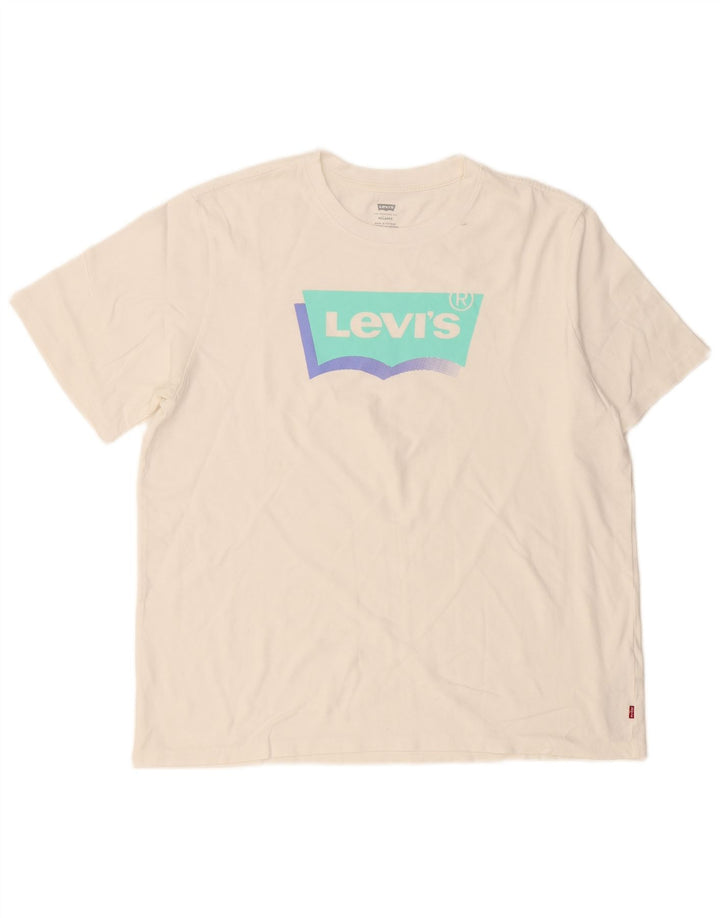 LEVI'S Mens Relaxed Graphic T-Shirt Top Large Off White Cotton