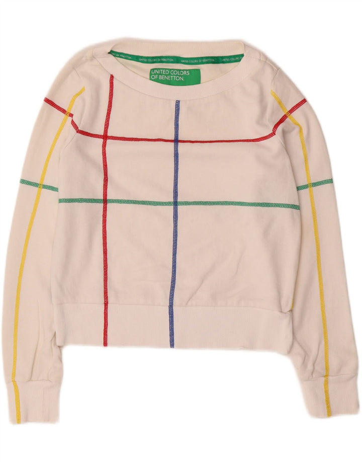 BENETTON Sweat-shirt court pour femme UK 10 Petit blanc rayé