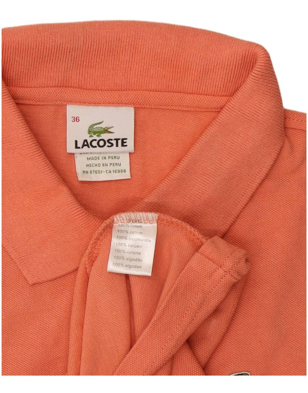 Lacoste Polo Femme Taille 36 Petit Coton Orange
