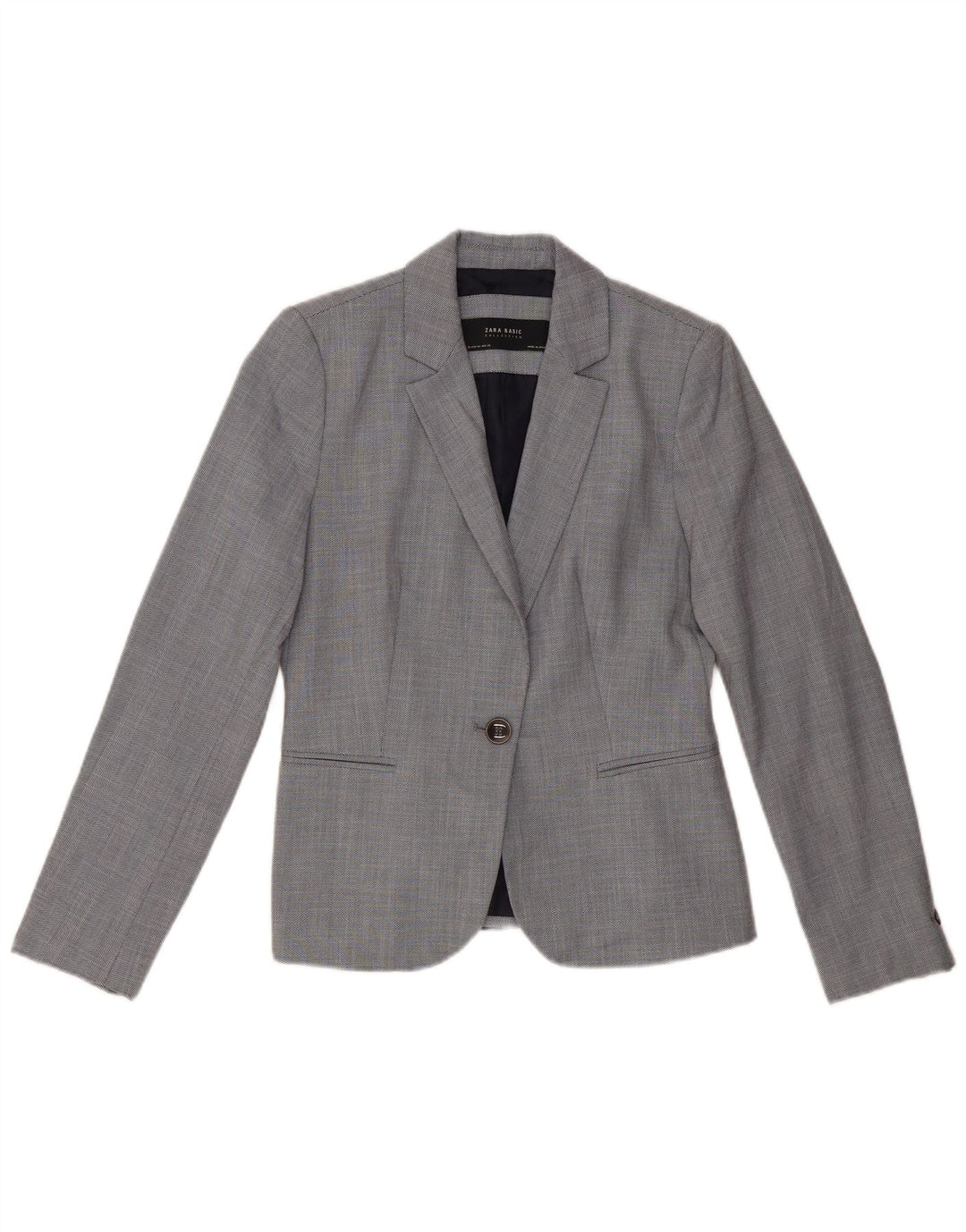 ZARA Veste Blazer 1 Bouton Femme EU 36 XS Gris Chevron Polyester