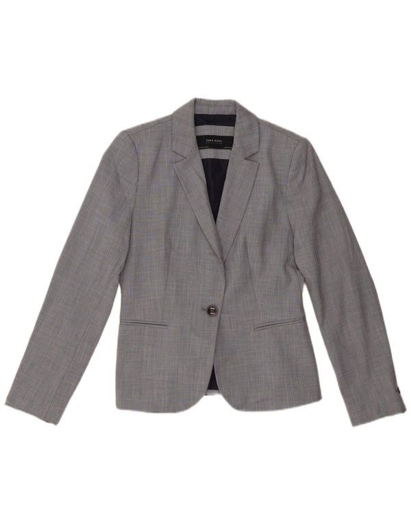 ZARA Veste Blazer 1 Bouton Femme EU 36 XS Gris Chevron Polyester