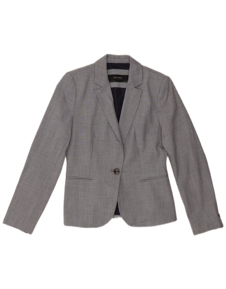 ZARA Veste Blazer 1 Bouton Femme EU 36 XS Gris Chevron Polyester