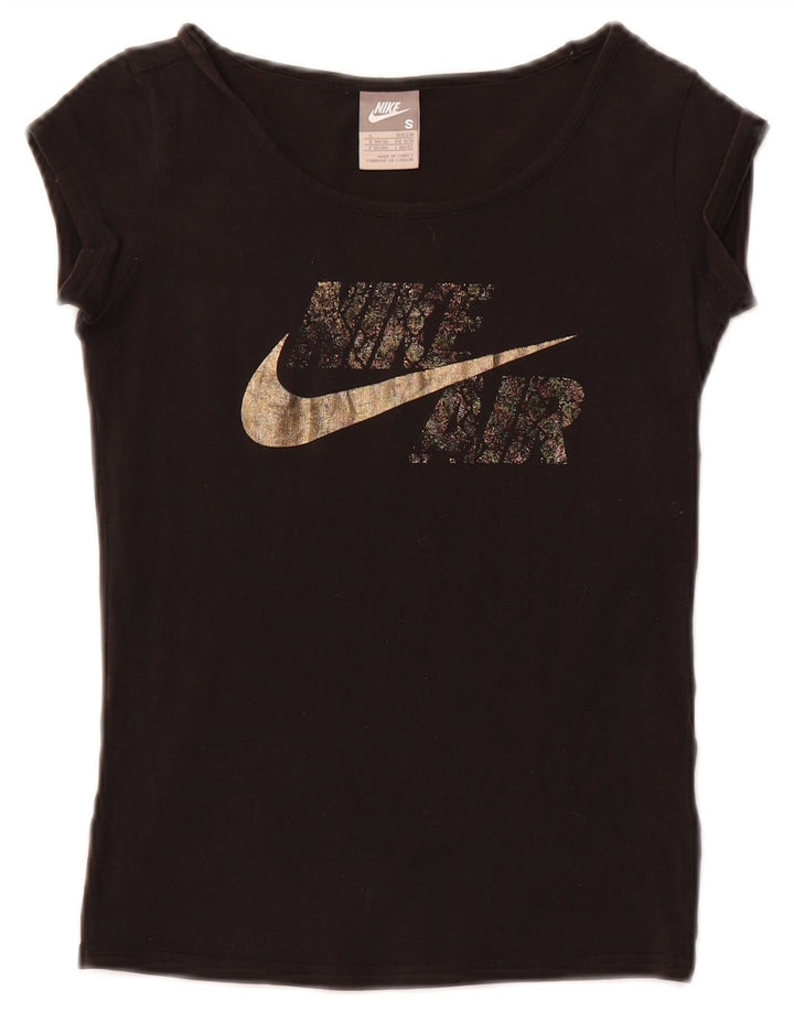 NIKE Womens Air Crop Graphic T-Shirt Top UK 8/10 Petit Noir