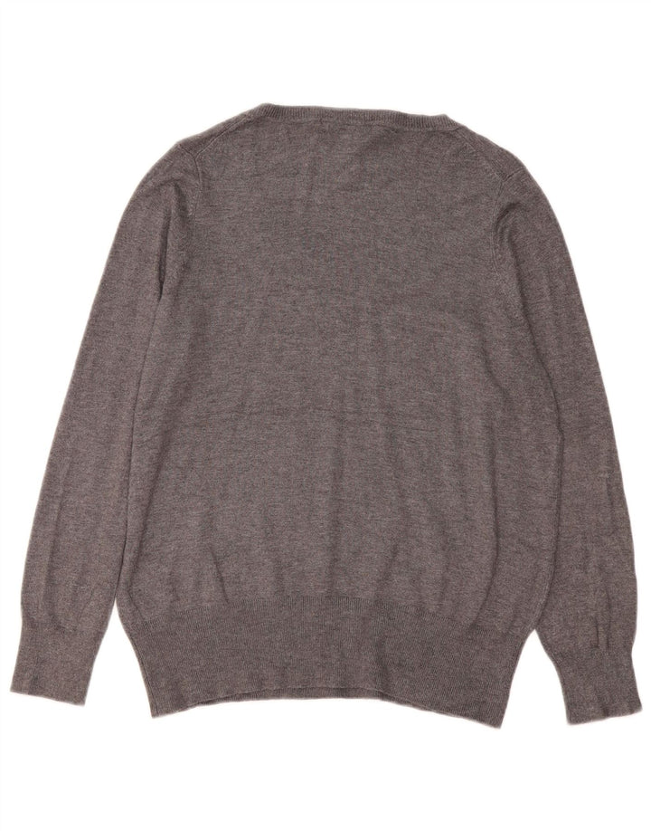 Marks & Spencer Pull col en V pour femme UK 16 Large Gris Viscose