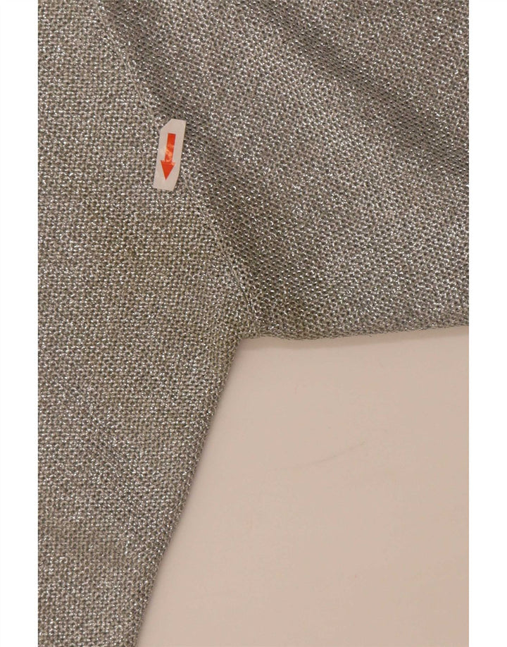 vintage Femmes Crop Roll Neck Jumper Pull UK 12 Gris Moyen