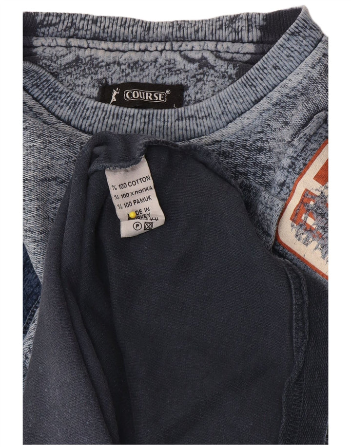 Course Haut graphique à manches longues pour homme en coton moucheté bleu marine