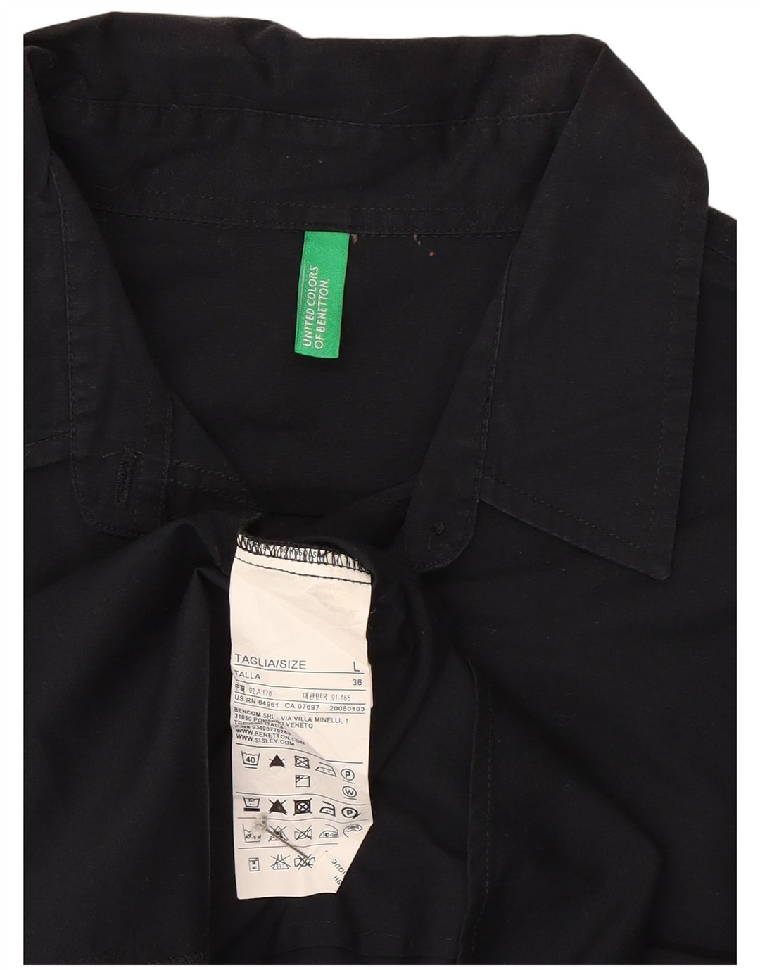 Benetton Chemise Femme UK 16 Large Noir Coton