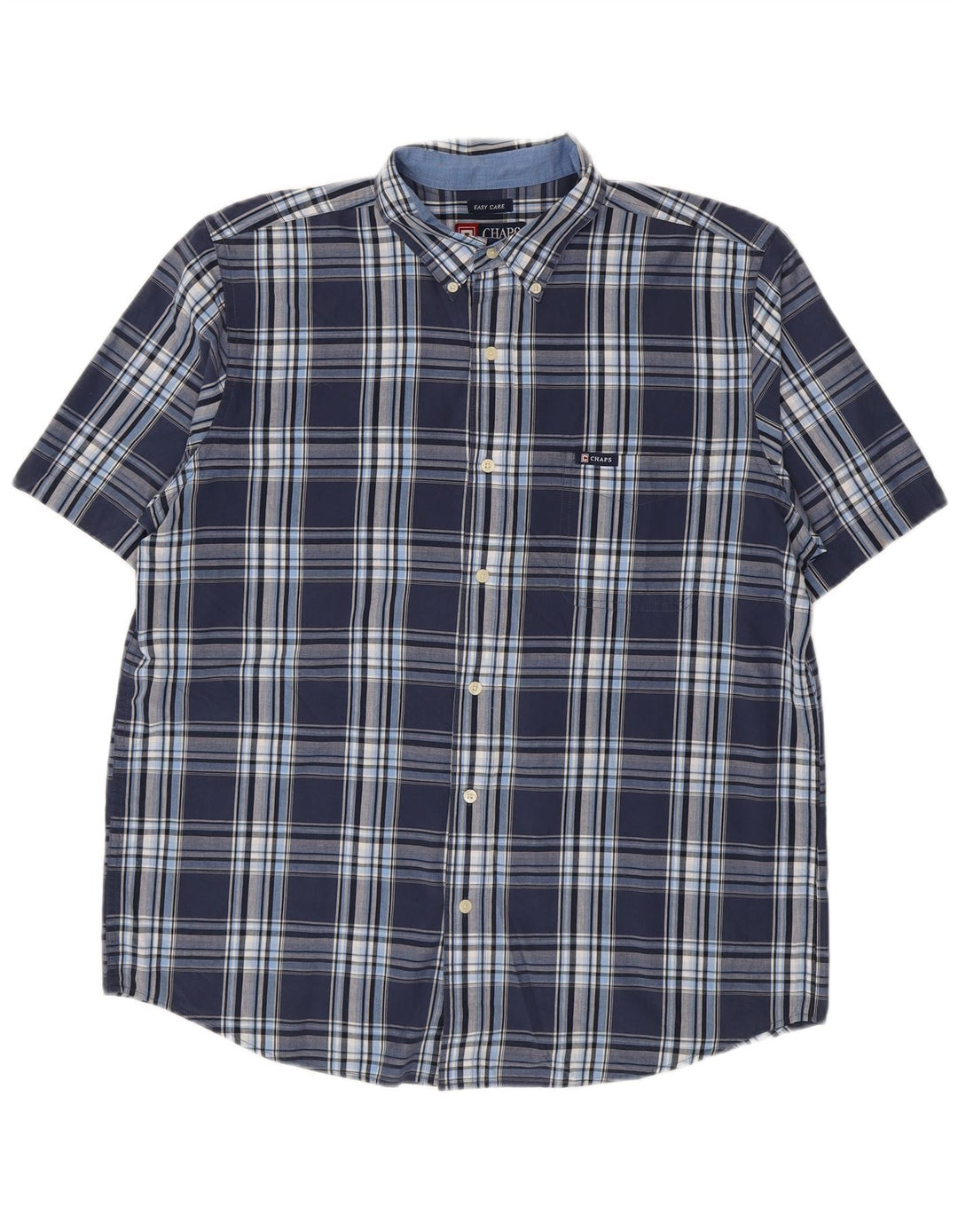 Chaps Chemise à manches courtes pour homme facile d'entretien en coton à carreaux bleu marine