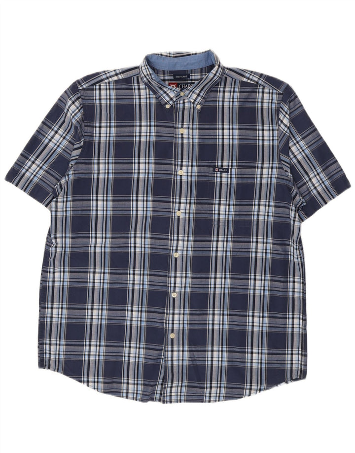 Chaps Chemise à manches courtes pour homme facile d'entretien en coton à carreaux bleu marine