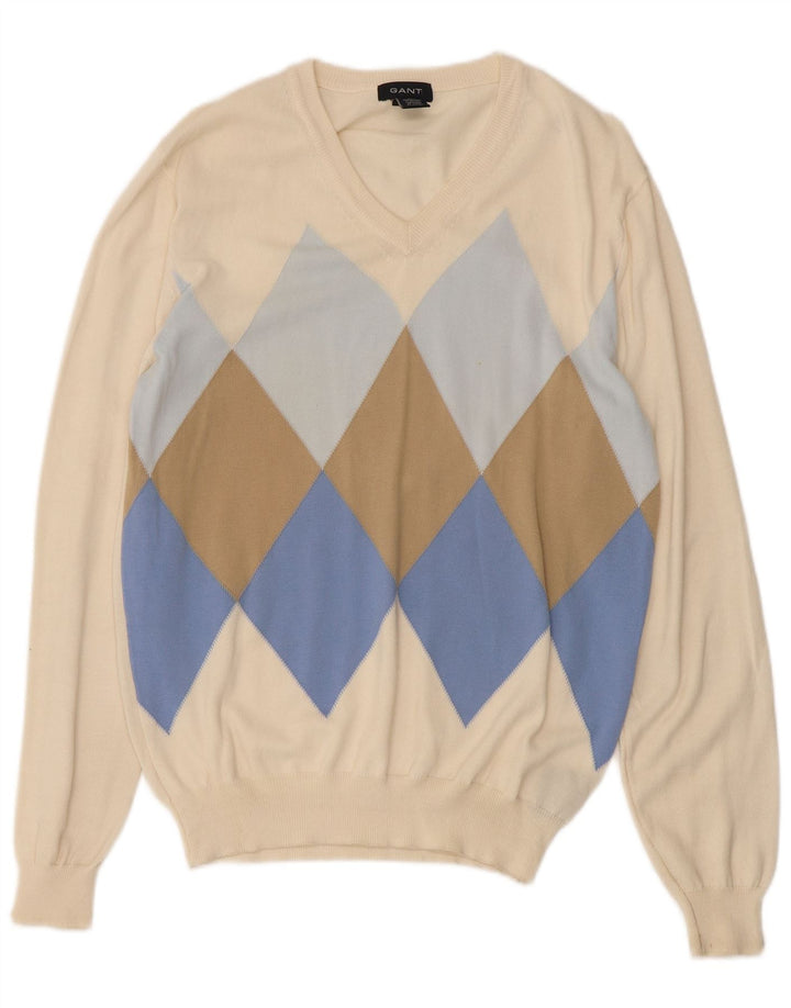 Gant Pull col V Homme Blanc Moyen Argyle/Diamant Coton