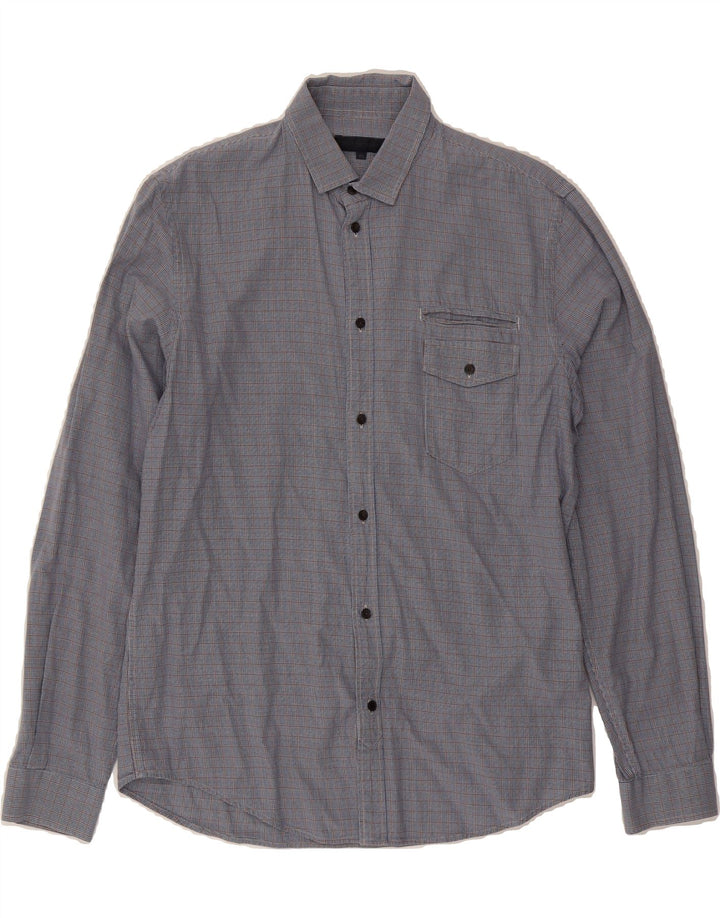 TRUSSARDI Mens Shirt Size 40 Medium Navy Blue Houndstooth Vintage Trussardi and Second-Hand Trussardi from Messina Hembry 