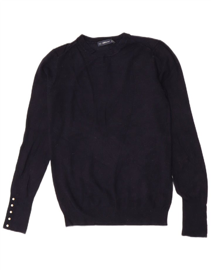 Zara Pull ras du cou pour femme UK 12 Bleu marine moyen Viscose