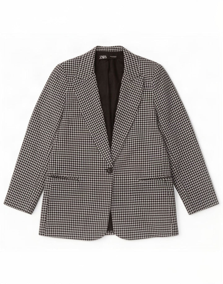 Zara Veste Blazer 1 Bouton Femme EU 40 Moyen Vichy Noir