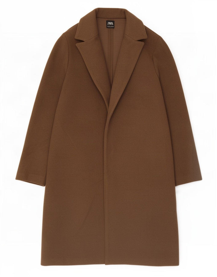 Zara Womens Open Overcoat UK 14 Large Marron Polyester