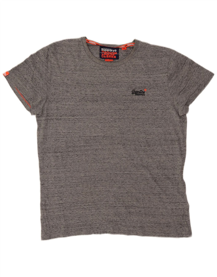 Superdry T-Shirt Graphique Homme Top 2XL Gris Moucheté Coton