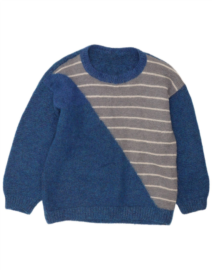 vintage Mens Crew Neck Jumper Pull Grand Bleu Rayé