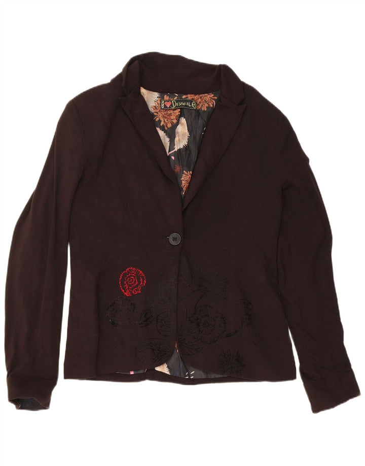 Desigual Veste Blazer 1 Bouton Femme EU 40 Moyen Noir Floral