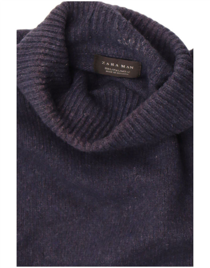 Zara Pull col roulé pour homme, grand, bleu marine