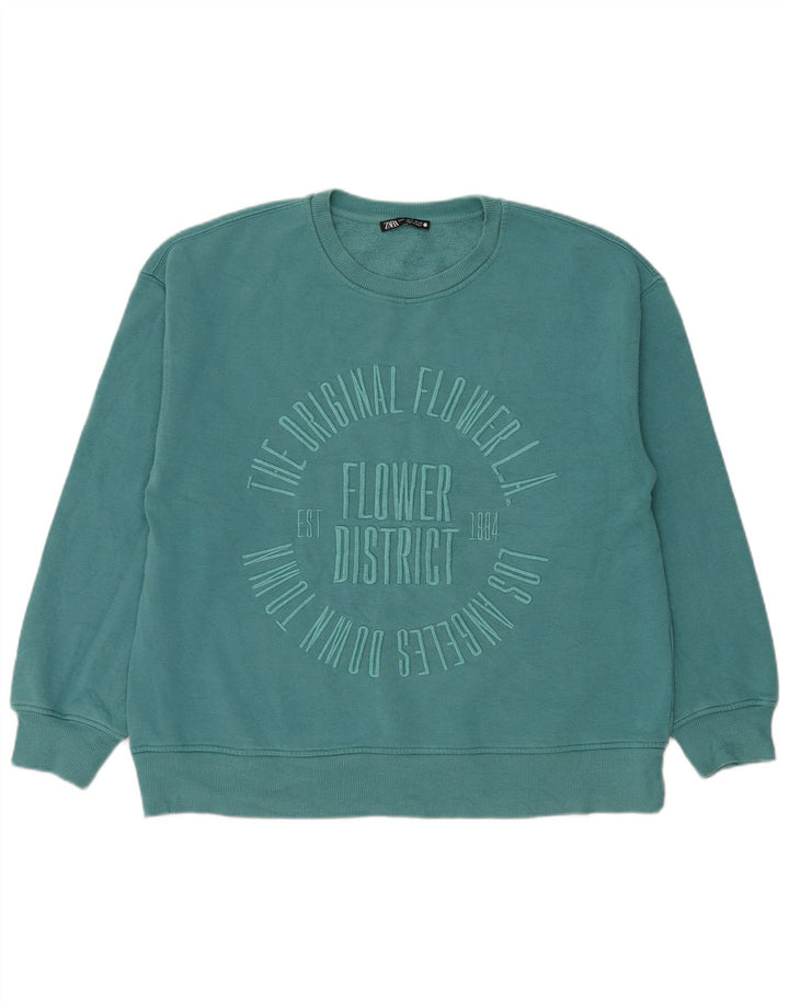Zara Sweat-shirt surdimensionné graphique pour femme UK 10 Petit coton bleu