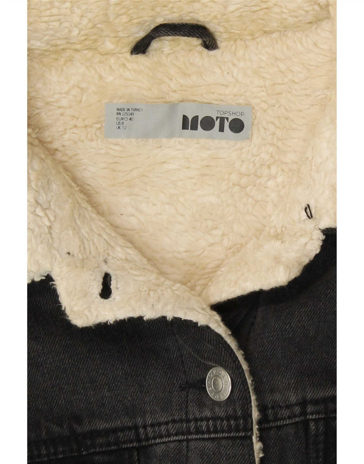 Topshop Veste Sherpa en jean pour femme UK 12 Gris moyen Coton