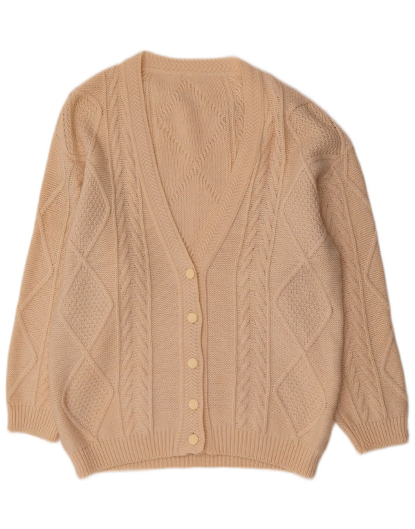 vintage Femme Cardigan Pull UK 14 Laine Beige Moyenne
