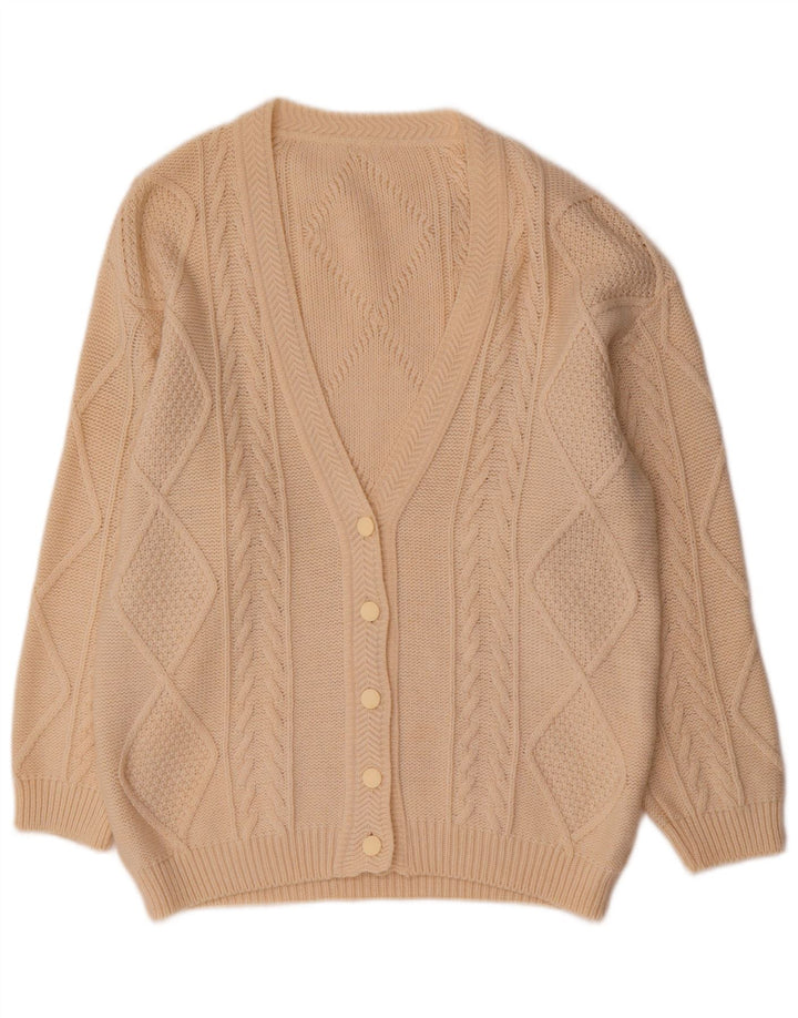 vintage Femme Cardigan Pull UK 14 Laine Beige Moyenne