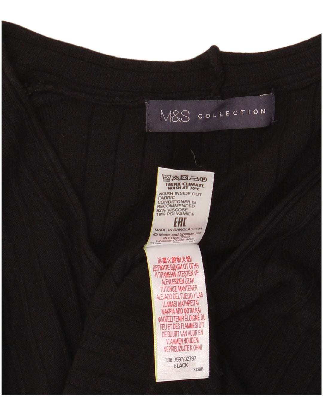 Marks & Spencer Pull col en V pour femme UK 8 Small Noir Viscose