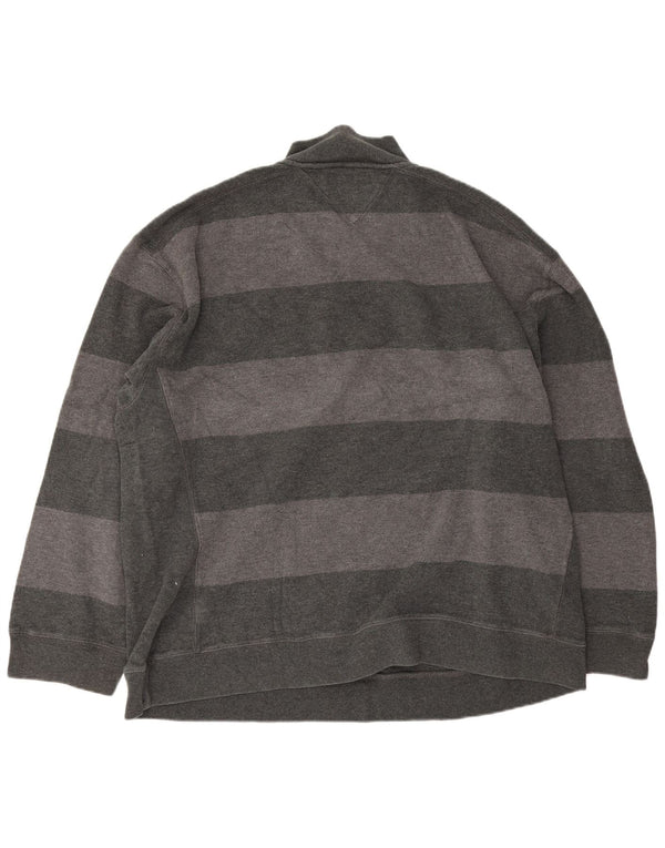 Tommy Hilfiger Pull à col zippé pour homme 2XL en coton rayé gris