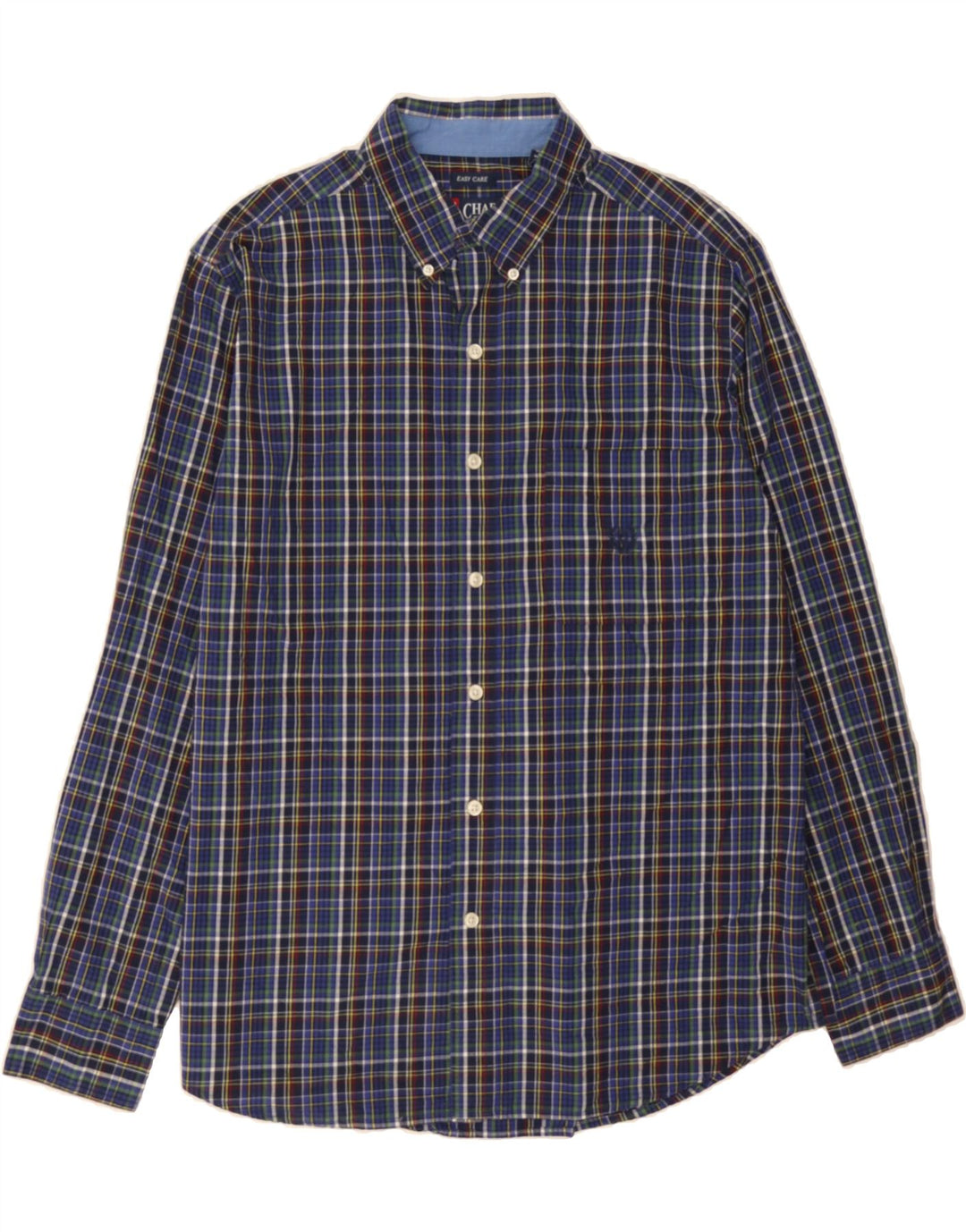 CHAPS Mens Shirt Large Navy Blue Check Cotton Vintage Chaps and Second-Hand Chaps from Messina Hembry 