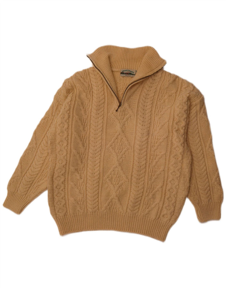 ARAN CRAFTS Pull col zippé pour homme en laine beige moyen