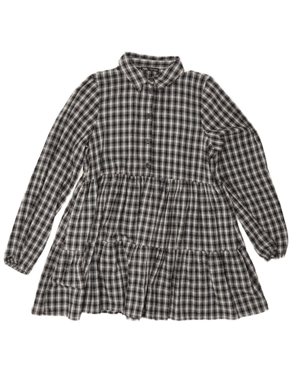 Zara Robe à manches longues pour femme UK 12 Bleu marine moyen à carreaux