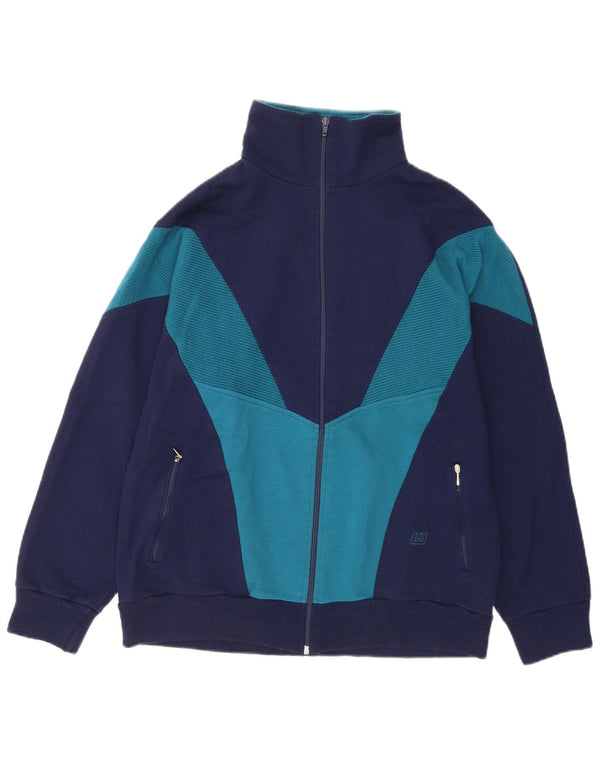 vintage Mens Survêtement Top Veste EU 46 XL Bleu Marine Colourblock