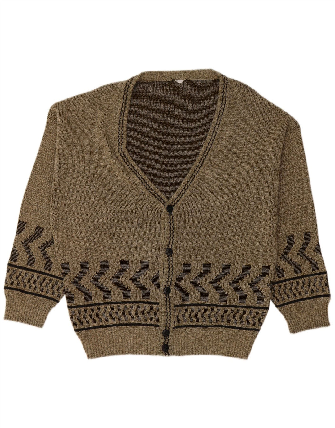 VINTAGE Homme Cardigan Pull Grand Kaki Géométrique Coton