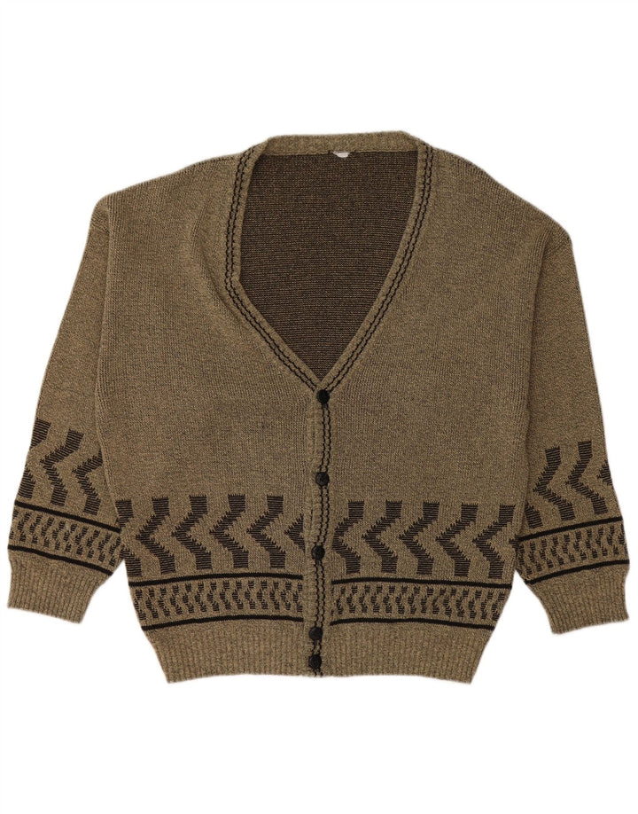 VINTAGE Homme Cardigan Pull Grand Kaki Géométrique Coton