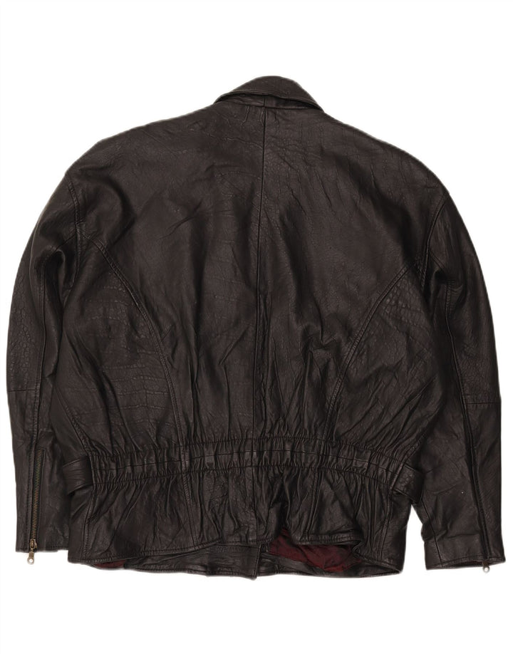 VINTAGE Womens Oversized Leather Biker Jacket EU 44 XL Black Leather