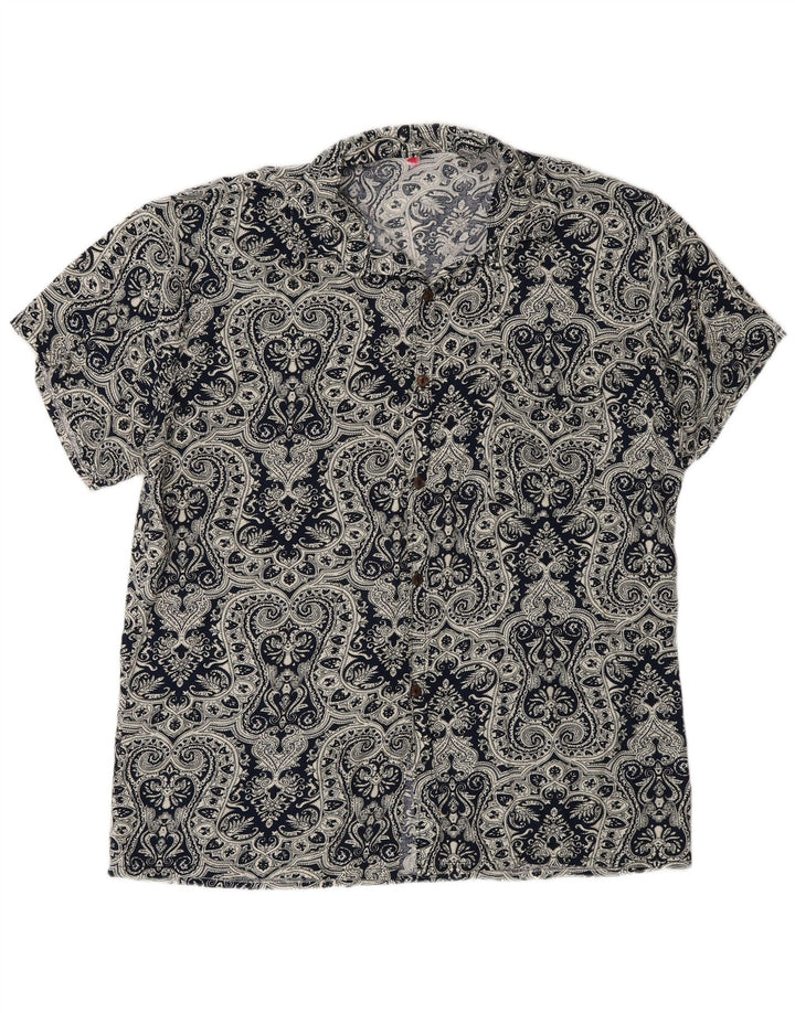 vintage Chemise à manches courtes pour hommes Grand Bleu Marine Paisley