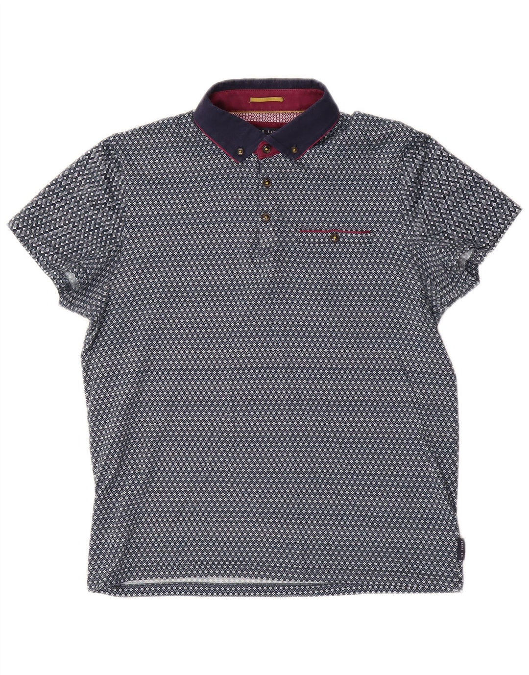 Ted Baker Polo Homme Taille 3 Bleu Moyen Géométrique Coton