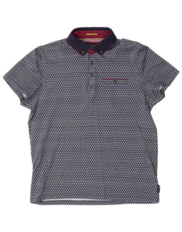Ted Baker Polo Homme Taille 3 Bleu Moyen Géométrique Coton
