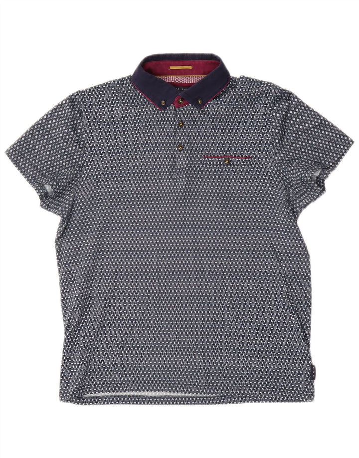 Ted Baker Polo Homme Taille 3 Bleu Moyen Géométrique Coton